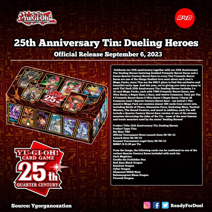 25th Anniversary Tin: Dueling Heroes 1st Edition EU English Sealed Case (12x Tins)